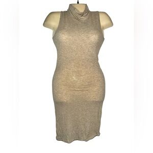 Nicki Minaj Turtleneck Sleeveless Ribbed Knit Dress in Taupe